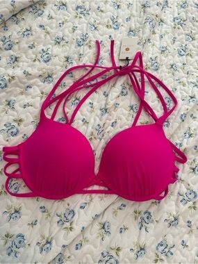 Women’s Hot Pink Strappy Push-Up Swim Top